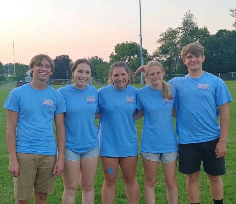 Senior class officers pose during the sunset event on Aug. 20.  From left: Seth Prosser, Alex Reisinger, Lillian Plank, Kylie Shomper, and Zach Bellis