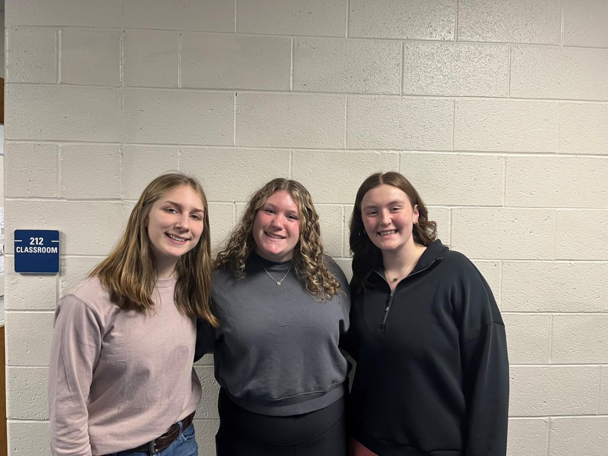(From left to right) Gracyn Shutt, Emmaly Plank, and Jordan Knouse participated in this years Newport Poetry Out Loud Competition. (Miss Helmick)