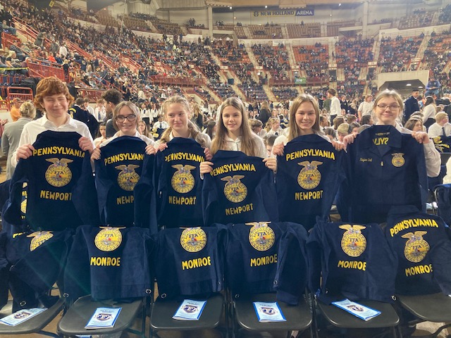 Seven Newport freshmen recieved their FFA jackets this year. (Six pictured here - from left to right: Case Barkley, Elexus Dishman, Maryana Aldrich, Emily Caldwell, Elizabeth Hoover, Kaylee Bell)